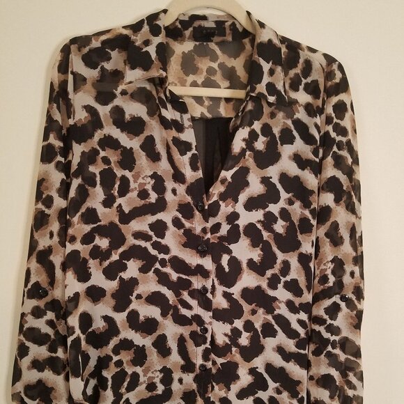 edge Tops - Edge Leopard print sheer black back top sz L